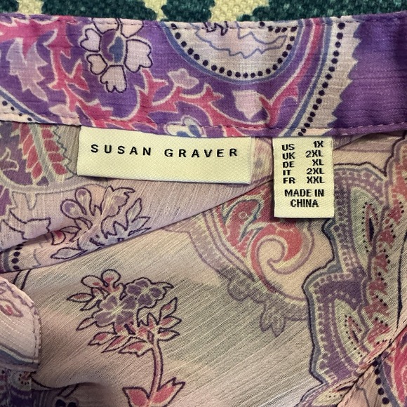 SUSAN GRAVER‎ Womens Tunic Purple Paisley Chiffon Flowy Bohemian Summer Size 1X - Picture 4 of 6
